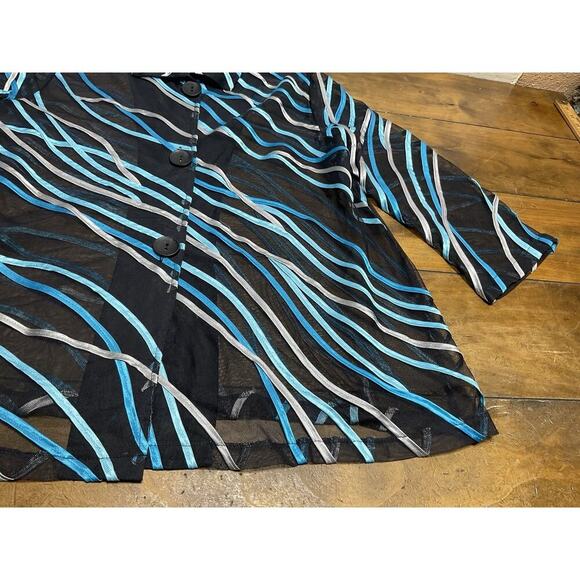 Damee Inc Womens Jacket Sz XL Mesh Sheer Button Up Art To Wear Black Blue - Picture 5 of 9